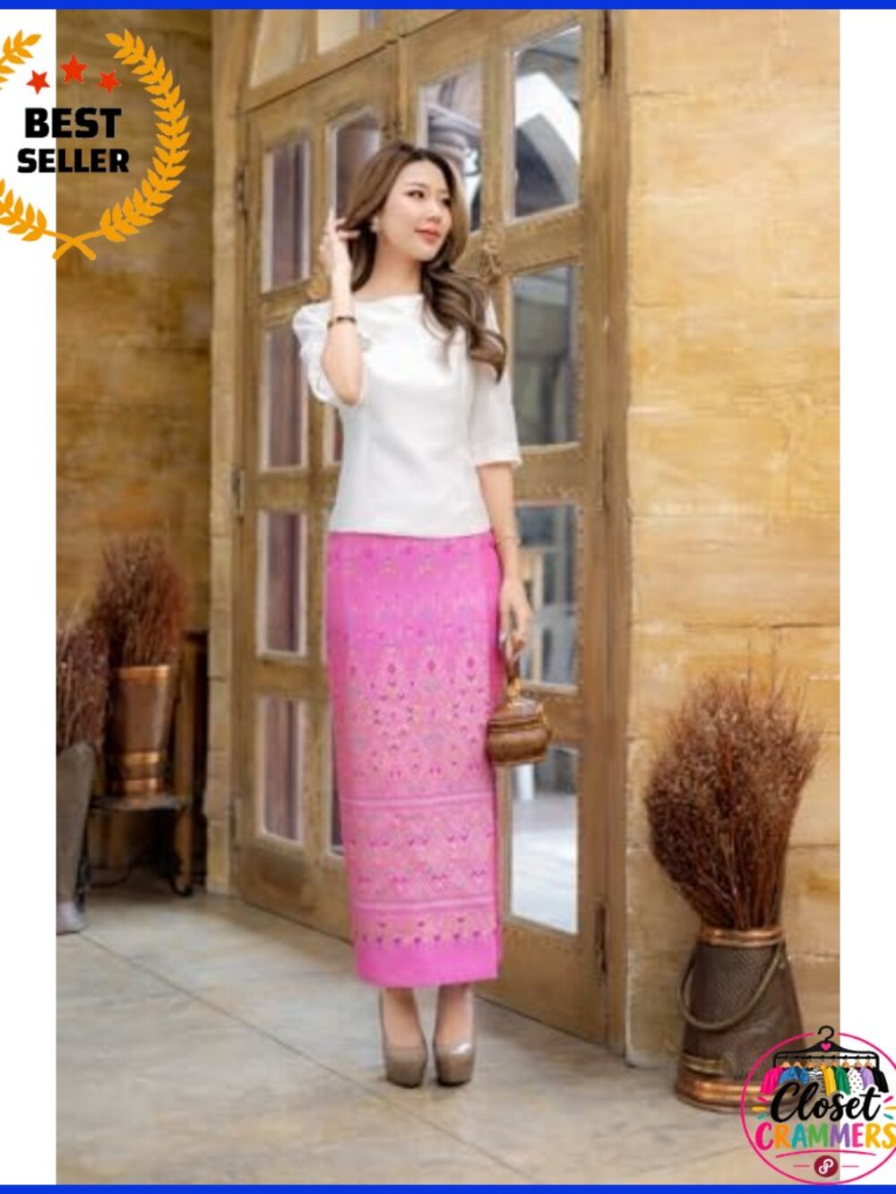 Traditional Thai Wrap Skirt Adjustable Free Size Synthetic Silk Women's - Picture 2 of 6